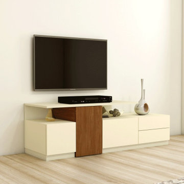 Floor TV Units in Alabaster White Lincoln Walnut | Inspired Elements