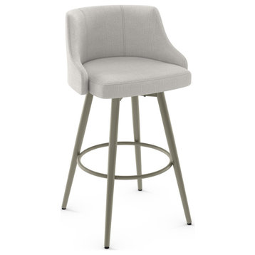 Amisco Duncan Swivel Counter and Bar Stool, Pale Grey Beige Polyester / Grey Metal, Bar Height