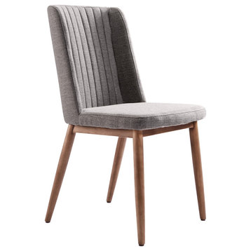 Wade Mid-Century Dining Chair, Walnut Finish and Gray Fabric, Set of 2