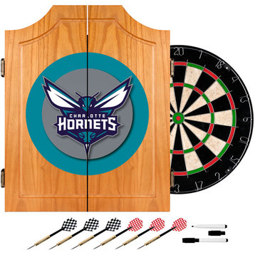 Dart Board Cabinet Set - Charlotte Hornets Logo Dart Board