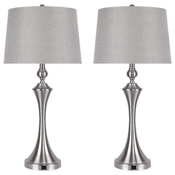 31" Brushed Nickel Table Lamps With USB Port & Gray Slub Linen Shade, Set of 2