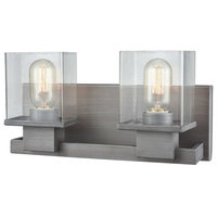 Hotelier 2 Light Vanity in Weathered Zinc with Clear Glass