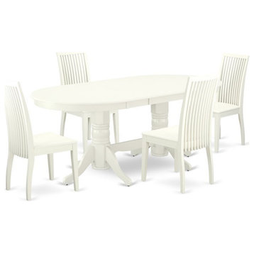 East West Furniture Vancouver 5-piece Wood Dining Room Table Set in Linen White