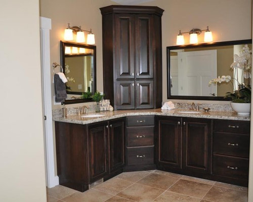 Corner Double Vanity Home Design Ideas, Pictures, Remodel and Decor