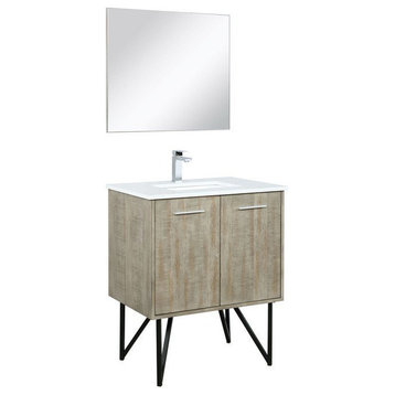 Lancy Modern 30" Rustic Acacia Square Sink Bathroom Vanity Set, Labaro Rose Gold