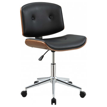Black Faux Leather Tufted Task Chair Swivel Adjustable Leather Back Steel Frame