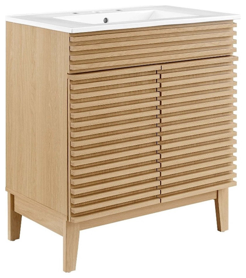 Modway Render 30" Particleboard Bathroom Vanity Cabinet in Oak/White ...