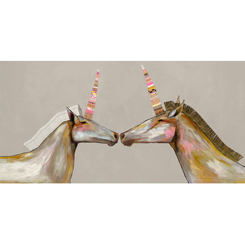 "Unicorns With Patterned Horns, Champagne" Stretched Canvas, Eli Halpin, 24"x12"