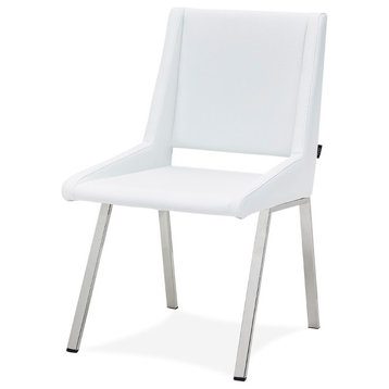Modern Fiore Dining Chair in White Leatherette and Chrome