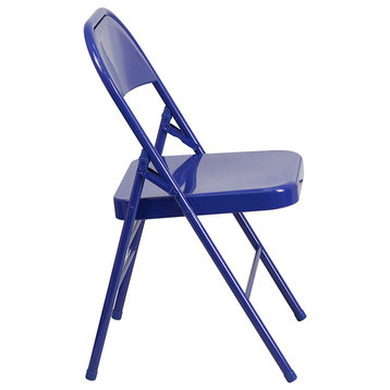 Cobalt Blue Triple Braced and Double Hinged Metal Folding Chair, Set of 2
