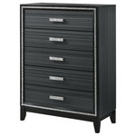 Acme Furniture - Haiden Chest, Weathered Black - Classic design with touches of modern aspects makes this Haiden Chest ideal for any bedroom. The piece offers a rectangular table top and five storage drawers for displaying or organizing. It also features a glamorous shimmering silver accent trim that adds richness to design. The drawer handles carryover the same shimmering silver to tie them all together to create a cohesive look. The black finish makes it easy to fit into already existing decor.