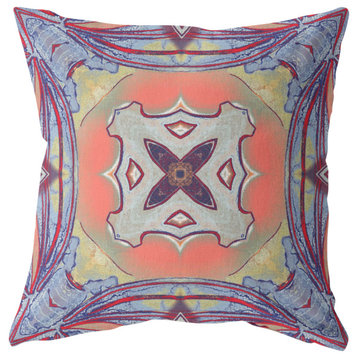28" Purple Orange Geo Tribal Indoor Outdoor Throw Pillow