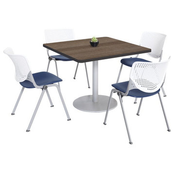 KFI 42" Square Dining Table - Teak Top - Kool Chairs - White/Navy
