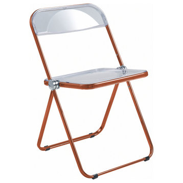 Lawrence Acrylic Folding Chair With Orange Metal Frame, Orange, Lfcl19Or