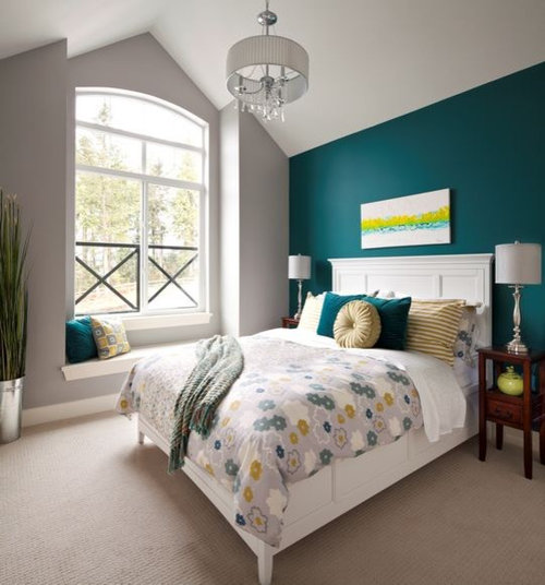 Teal Wall Bedroom Design Ideas, Renovations & Photos