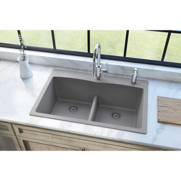 ELGDLB3322GS0 Quartz Classic 33" x 22" Drop-in Sink with Aqua Divide, Greystone