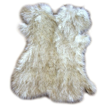 Brown Tip Alaskan Fox Faux Fur Throw Rug Plush Shag, 4'x5'