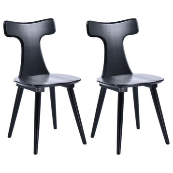Set of 2 Curved Slat Back Wooden Dining Chairs, Counter Chairs, Black, 18inch Dining Chair