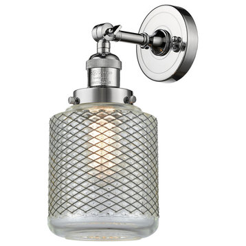1-Light LED Stanton Sconce, Polished Chrome, Clear Wire Mesh