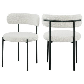 Beacon Boucle Fabric Dining Chair, Set of 2, Cream, Matte Black Finish, Boucle Fabric