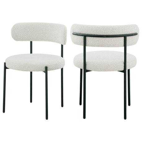 Beacon Boucle Fabric Dining Chair, Set of 2, Cream, Boucle Fabric, Matte Black Finish