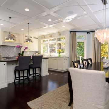 Open Plan Soft White Cabinets Contrasting Dark Floors
