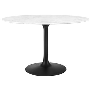 Modway Lippa 48" Round Artificial Marble and Metal Dining Table in Black/White