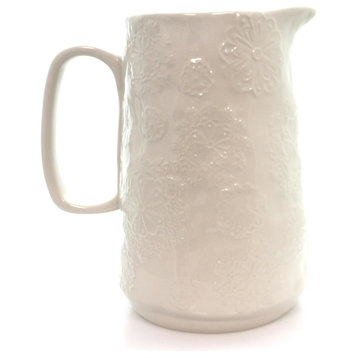 Tabletop White Snowflake Pitcher Ceramic Slightly Raised Flakes 177286