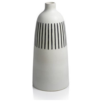 Salvado White Earthenware Vase with Black Stripes