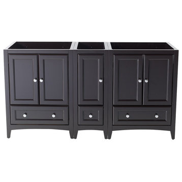 Oxford 60" Double Bathroom Cabinet, Espresso, Without Top and Sinks
