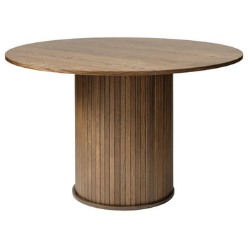 Mid-Century Modern Pedestal Dining Table, Smoked Oak, Round