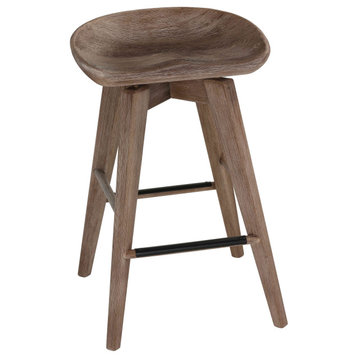 Tiwi Backless Swivel Counterstool, Solid Wood, 24" Gray Whitewash