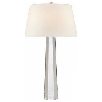 Spire Table Lamp, 1-Light, Octagonal, Crystal, Linen Shade, 31.5"H