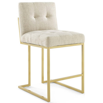 Privy Gold Stainless Steel Fabric Counter Stool Set of 2, Gold Beige