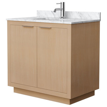 36" Single Bathroom Vanity, Light Straw, White Carrara Countertop, Sink