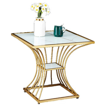 Gold/Black Tempered Glass Small Side Table with Iron Legs, Gold, L23.6"