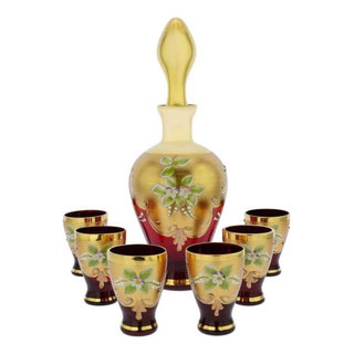GlassOfVenice Set Of Two Murano Glass Wine Glasses 24K Gold Leaf - Golden  Brown 