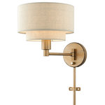 Livex Lighting - Bellingham 1-Light Antique Gold Leaf Swing Arm Wall Lamp - The Gladstone swing arm wall lamp is both modern and versatile. The hand-crafted ash gray colored fabric hardback shade sets a pleasant mood. The one-light double shade adds character to this handsomely styled swing arm wall light. This sleek design is shown in an antique gold leaf finish.