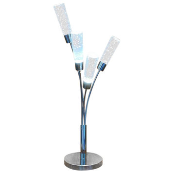 4 Crystal Cylinders LED Chrome Table Lamp