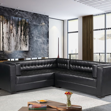 Chic Home Lorenzo Left Facing Sectional Sofa, Black PU Leather