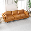 Pemberly Row Mid-Century Genuine Leather Cushion-Back Sofa in Tan