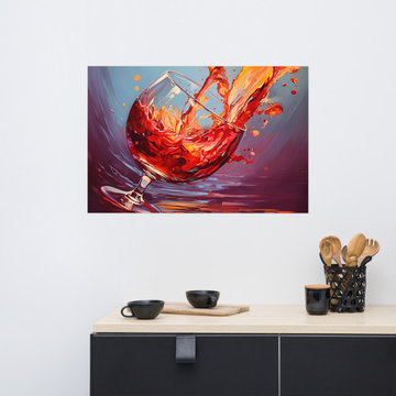 Wine Glass Wall Art: Crimson Cascade Abstract Painting Red Wine Digital Artwork
