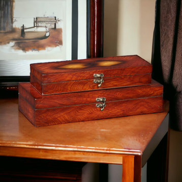 Vittoria Wooden Set of 2 Burlwood Veneer Storage Boxes