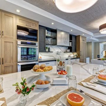 Transitional Kitchen with an Industrial Edge and Double Islands