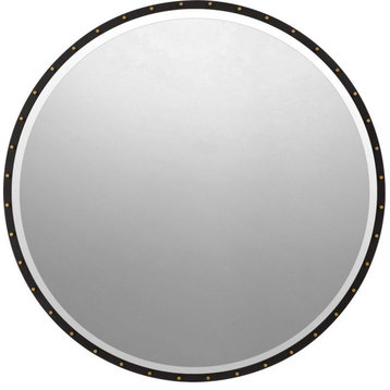 Rustic Round Wall Mirror in Black Steel Thin Steel Frame and Series of Small