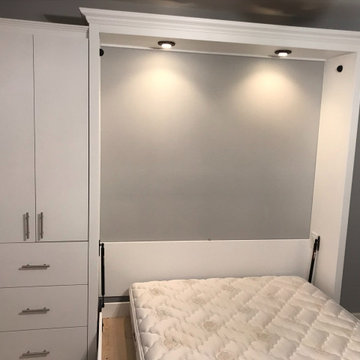 Vertical Queen Murphy Bed Cabinet with Side Storage in White