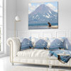 Large Bear in Front of Volcano Landscape Printed Throw Pillow, 18"x18"
