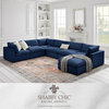 Kaelynn Corner Sofa Navy Blue Linen Upholstered with Ottoman