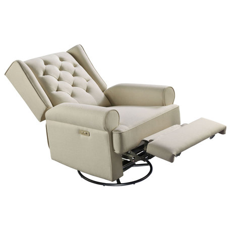 Amelia Wood Upholstered Swivel Glider and Recliner, Natural