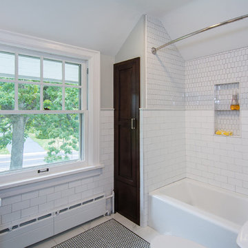 Original Hexagonal Tile in Vintage Bathroom Inspires Penny Round Tile Choice